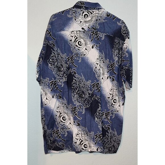 Utility Hawaiian Shirt Aloha Dragon Print Short Sleeve Button Up XL Cotton Rayon - Picture 2 of 7